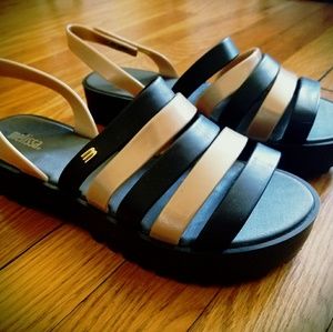 Melissa Black and Gold Strappy Platform Sandals